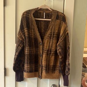 Free people Plaid Brown and eggplant purple Women's Free People Sweater grandpa